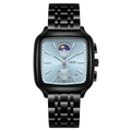 GEDI black stainless steel watch with light blue sunray dial and moon phase display - Black Case Light Blue Dial