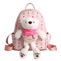 Zaino rosa con orsetto di peluche 3D e stampa elegante con motivo a rombi - Grande / Rosa