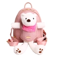 Mochila rosa minimalista para niñas con lindo oso de peluche y logo de metal dorado - Grande / Rosa