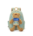 Light blue denim backpack with monogram pattern and large brown plush bear charm - Green Large