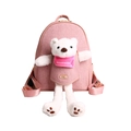 Mochila rosa de tela para niñas con un lindo oso de peluche y cremalleras doradas - Pequeño / Rosa