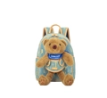 Light blue denim bear backpack featuring gold pattern and brown plush teddy ornament - Green Medium