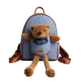 Mochila vaquera azul con oso de peluche marrón y ribetes de cuero para niños - Pequeño / Azul
