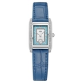 Orologio vintage quadrato con cinturino in pelle blu e cassa argentata con cristalli - Cassa Argento Quadrante Blu (Lancette Bianche) Cinturino Blu