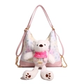 Borsa a tracolla sfumata rosa e bianca con stampa cartone e ciondolo a orsetto - Rosa