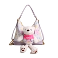 Graziosa borsa a tracolla viola chiaro con orsetto di peluche bianco e schizzi colorati - Viola