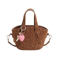 Bolso de mano retro con estampado de leopardo en ante con colgantes de corazón y llave - Marrón con Colgante