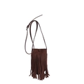 Dunkelbraune Mini-Schultertasche mit Fransen und verstellbarem Riemen - Braun