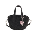 Bolso negro con estampado de leopardo y colgante de corazón rosa con llave - Negro Con Colgante
