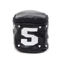 Mini borsa a secchiello nera con numero cinque bianco e cuori in pelle sintetica PU - Nero