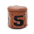 Mini borsa a cilindro in pelle PU marrone con numero 5 e piccoli cuori - Marrone