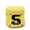 Mini yellow cylinder coin purse with black number five and heart pendant - Yellow