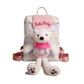 Roze en crème cartoon rugzak met een schattige pluche beer en Hello Baby borduursel - Roze
