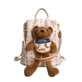 Zaino carino con orsetto crema, peluche 3D e motivo monogramma alla moda elegante - Beige