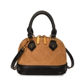 Vintage shell bag with brown quilted suede and black leather accents for women - Brown