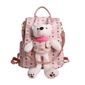 Zaino alla moda rosa stampato con ciondolo orsetto bianco e dettaglio logo dorato - Rosa