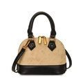 Beige and black shell bag with diamond stitching and adjustable crossbody strap - Khaki