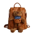 Zaino marrone caramello con motivo monogramma e ciondolo orsetto di peluche - Giallo