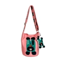 Pink cartoon canvas bucket bag for kids with adjustable bear print shoulder strap - Pink