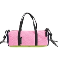 Mini borsa a cilindro rosa e verde con dettagli in mesh e tracolla rimovibile - Grande / Rosa