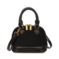 Quilted shell handbag in black suede and leather with golden zipper accents - Black