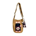 Borsa a secchiello in tela panda per bambini con tracolla e ciondolo di peluche - Marrone