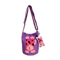 Borsa a secchiello in tela viola per bambini con gatto cartoon e ciondolo morbido - Viola