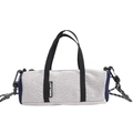 Mini borsa cilindrica grigia e blu con tracolla nera regolabile e rete - Grande / Grigio