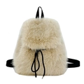 Chic beige faux fur backpack with black drawstring closure and adjustable straps - Khaki