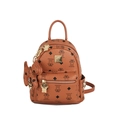 Mini mochila de cuero sintético marrón con estampados de osos y bolsillos con remaches - Con Colgante / Amarillo