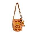 Simpatico sacchetto bimbi in tela arancione con stampa leone e ciondolo in peluche - Arancione