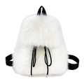 White faux fur backpack with black drawstrings and adjustable straps for women - White