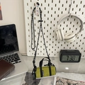 Mini green nylon cylinder crossbody bag with blue mesh sides and adjustable strap - Green / Small