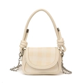 Creamy white children's plaid crossbody bag with knot handle and silver chain strap - White
