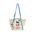 Kids cream canvas tote bag with blue handles and a matching puppy storage pouch - Blue Two Dogs