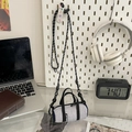 Mini grey and blue cylinder crossbody bag with dotted strap and NOTSOBIG logo - Gray / Small