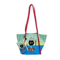 Japanese style children's canvas tote bag featuring a cute cat and dog cartoon print - Rose Red