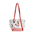 Sac fourre-tout en toile à pois rouges et carreaux avec illustration de fille et champignon - Rouge