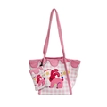 Sac fourre-tout en toile à carreaux roses avec motif lapin et petite pochette assortie - Lapin Rose