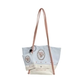 Sac fourre-tout enfant en toile bleue avec motif floral et anses roses en set - Motif Floral Rose