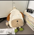 Cute puppy-shaped beige backpack with brown ears and a purple sunglasses bear charm - With Pendant / Medium / White