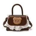Bruine crossbody tas voor kinderen van kunstleer met kanten rand en pluche beer-accent - Bruin