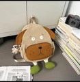 Beige dog-shaped cartoon backpack with brown ears and a plush bear charm pendant - With Pendant / Medium / Khaki