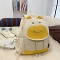 Cute cow cartoon backpack in cream and yellow with 3D ears and embroidery details - Large / White