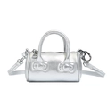 Metallic silver cylinder bucket bag for girls with cute double bow and shoulder strap - Silver