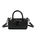Cute black cylindrical bucket bag with decorative bows and detachable shoulder strap - Black