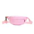 Pink crossbody waist bag for kids featuring white bow patterns and adjustable strap - Pink