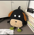 Creative black dog cartoon backpack with brown ears and green paw accents for women - Bare Bag / Medium / Black