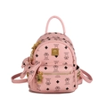 Mochila mini rosa con estampado de ositos y colgantes de metal dorado pulido - Con Colgante / Rosa oscuro