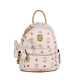 Mini mochila de cuero PU crema con patrones de osos y detalles de remaches dorados - Con Colgante / Beige